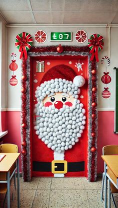 a door decorated to look like santa clause