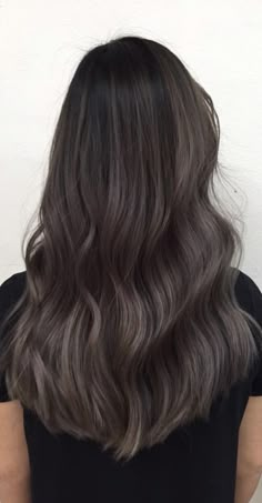 Asian Hair Balayage Ash, Dark Ash Hair Color, Balayage Asian Hair, Rambut Brunette, Black Hair Balayage, Hairstyle Idea