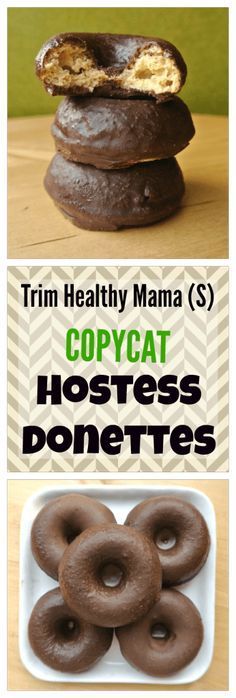 there are three different types of doughnuts on the table with text that says copycat hostess donuts