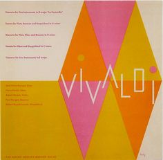 a poster with the words vivaldi written in white on top of an orange, pink and yellow background