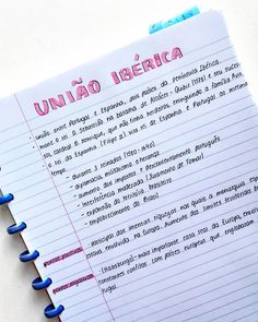 an open notebook with the words unao iberica written in spanish on it