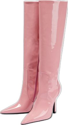 Trendy Patent Leather Knee-high Boots With Pointed Toe, Elegant Pink Fitted Heeled Boots, Chic Pink Heeled Boots For Formal Occasions, Pink Pointed Toe Boots With Zipper Closure, Elegant Glossy Boots, Formal Pink Pointed Toe Heeled Boots, Chic Pink Knee-high Boots, Chic Pink Knee-high Heeled Boots, Pink Pointed Toe Heeled Boots For Formal Occasions