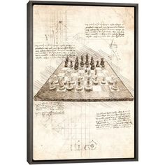 a drawing of a chess board with several pieces on it