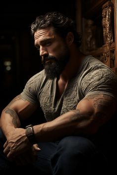 Big Buff Men, Bearded Man Art, Big Beards Men, Mediterranean Men, Men With Beards, Male Portrait Poses, Mens Haircuts Short Hair, Animated Man, Big Beards