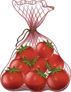 a bag full of tomatoes on a white background