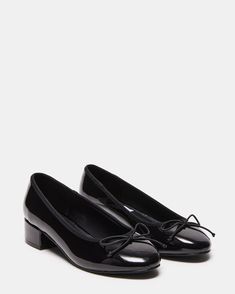 CHERISH Black Patent Slip-On Heels | Women's Heels – Steve Madden Low Block Heel Pumps, Black Work Shoes, Work Heels, Black Kitten Heels, Steve Madden Store, Black Dress Shoes, Fancy Shoes, Socks And Heels, Black Shoes Women