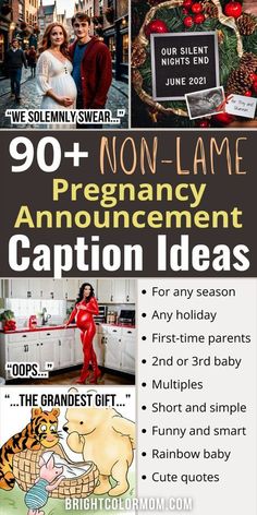 an advertisement for the 90 + non - lane pregnancy announcement with images of pregnant women and baby