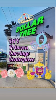 dollar tree diy princess carriage centerpieces for sale in front of the store