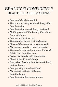 a poem written in black and white with the words beauty & confidence