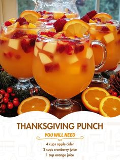 thanksgiving punch with orange slices and cranberry juice