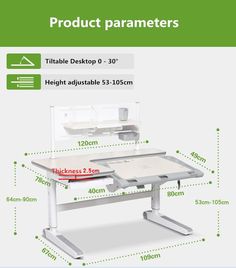 an image of a computer desk with measurements for the top and bottom parts on it