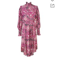 Never Been Worn, Nwt, Lovely Pattern And Cute Cut, Currently $440 On Farfetch Silk Georgette Dress, Plaid Print Shirt, Pom Pom Dress, Black Silk Dress, Paisley Print Dress, Midi Shift Dress, Standing Collar, Flower Print Dress, Ribbed Knit Dress