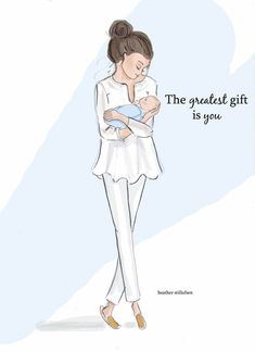 a woman holding a baby in her arms with the words, the greatest gift is you