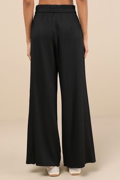 Become the office style muse with a versatile piece like the Lulus Sophisticated Inspiration Black High-Rise Wide-Leg Trousers! Sleek woven fabric shapes these must-have trousers that feature a high, banded waist and chic wide pant legs with timeless pleated details and full-length hems. Elastic at back for fit. Hidden side zipper/clasp. Fit: This garment fits true to size. Length: Floor length. Size medium Inseam: 31.00 Front Rise: 13.50 Waist: Fitted - elastic waist allows stretch. Hip: Loosel Wineries Outfit, Style Muse, Pleated Trousers, Wide Pants, Office Style, Office Fashion, Wide Leg Trousers, Floor Length, Side Zipper