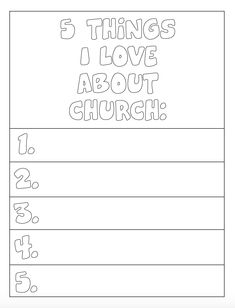 FREE 5 Things I Love About Church Coloring Page Church School Activities, January Sunday School Lessons For Kids, Church Coloring Pages For Kids, Church Kids Activities, Church Activities For Kids, Free Bible Lessons For Kids, Christian Activities For Kids, Church Activity Sheets, Bible Worksheets For Kids