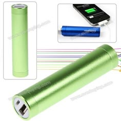 the green battery is next to an electronic device