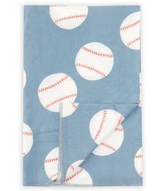 a blue blanket with baseballs on it