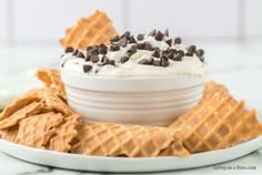 a bowl filled with ice cream and chocolate chips