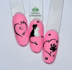 Dog Nail Designs, Cute Cat Nails, Fun Simple Nails, Puerto Rico Nails, Cat Nail Art Designs, Cats Nails, Owl Nail Art, Dog Nail Art, Cat Nail Designs