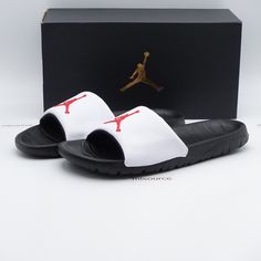 Jordan Break Slide Sandals Ar6374-016 Black/University Red/White - New In Box, Box Is Lightly Damaged. We Only Sell 100% Genuine Products, Sourced From Major Retailers. Casual White Slip-on Flip Flops, White Non-slip Casual Sport Sandals, Casual White Non-slip Sport Sandals, White Casual Sport Sandals, Red Sporty Sandals For Streetwear, White Casual Sport Sandals With Round Toe, White Slides For Streetwear, White Synthetic Open Toe Sport Sandals, Casual Sandals With Red Sole