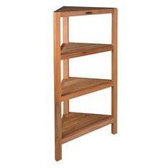 a wooden shelf with three shelves on each side