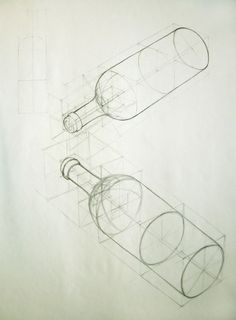 two drawings of wine bottles on a white sheet with lines drawn across the top and bottom