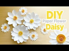 paper flowers with the words diy paper flower daisy