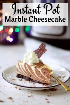 a slice of instant pot marble cheesecake on a plate