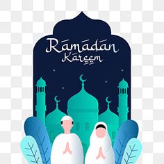 rama kareem with two men sitting in front of the mosque, illustration, cartoon png and psd