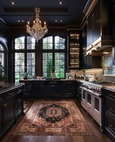 Black Gothic Kitchen, Gothic Style Interior Design, Dark Interior Design Modern, Dark Themed House, Dark Home Interior, Dark Academia Home, Gothic Homes, Dream Home Kitchen