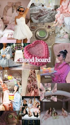 a collage of photos with women dressed in pink and white