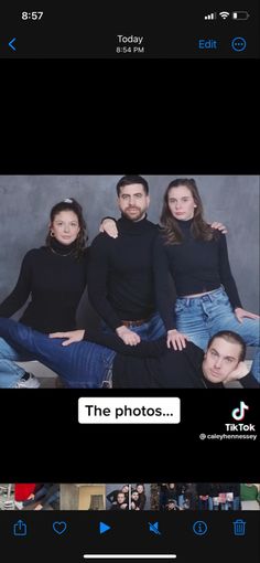 a group of people that are posing for a photo on their cell phone with the caption'the photos '