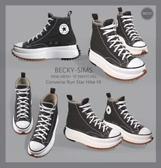 four pairs of black and white converse sneakers