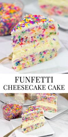 this funfetti cheesecake cake is so easy to make and it's the perfect dessert for any special occasion