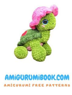 a green stuffed animal with a pink flower on it's head and the words amigurum free patterns