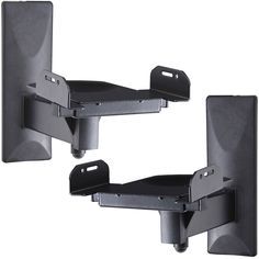 two black wall mounted shelves with brackets