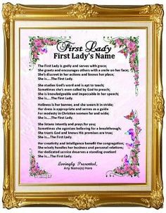 the first lady's name framed in gold with pink flowers and leaves on it