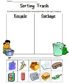 sorting trash worksheet with pictures and words to help students understand what they are doing