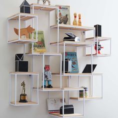 the bookshelf is made out of shelving units