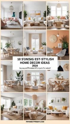 an image of living room and dining room furniture collage with the text 10 stunning est - stylish home decor ideas