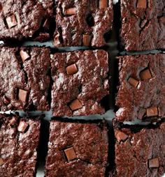 chocolate brownies cut into squares on a plate