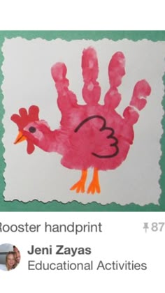 a child's handprint with a turkey on it