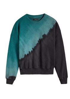 a green and black sweatshirt with an ombree print on the front, it's long sleeves