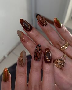 Are you looking for cute fall nails that you can recreate in the salon? If so, you need to see this post! Nail Art Papillon, Brown Acrylic Nails, Kutek Disney, Butterfly Nail Art, Acrylic Press On Nails, Makijaż Smokey Eye, Fall Nail Art, Butterfly Nail, Brown Nails