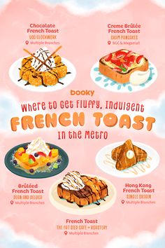 a poster with different types of desserts and pastries on it's side