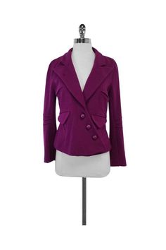 Current Boutique-Sonia Rykiel - Magenta Wool Knit Jacket Sz 8 Mid Length Shorts, Denim Shoulder Bags, Purple Jacket, Brown Leather Totes, Cotton Blazer, Short Dresses Casual, Sonia Rykiel, Wool Knit, Fashion Chic