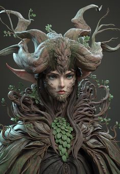 a woman with horns and vines on her head