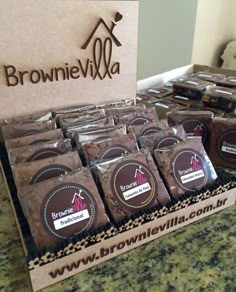 chocolates are on display at the brownie shop