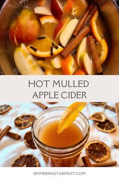 hot mulled apple cider recipe in a bowl with cinnamon sticks and orange slices