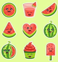 cute watermelon stickers with different faces and emotions on them, including one in the